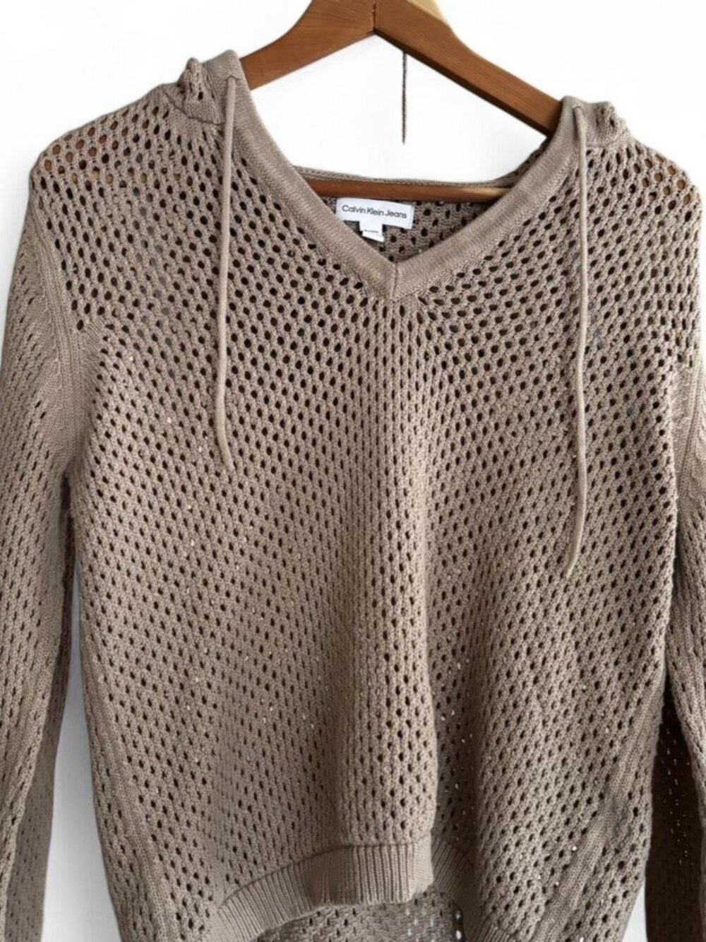 Tan Mesh Calvin Klein Beach Coverup/Hoodie, Size Womens XL